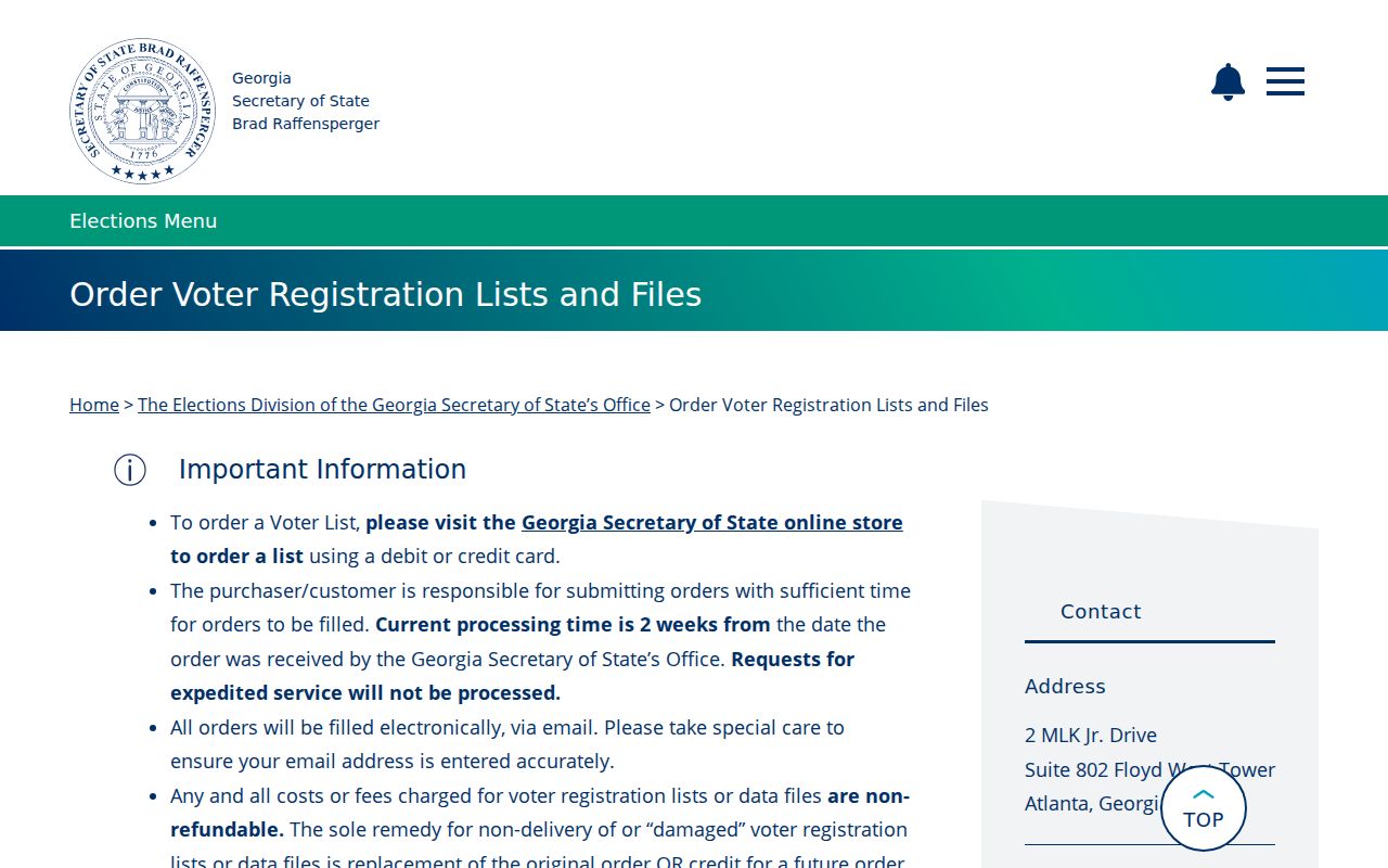 Clayton County voter registration file ordering options from Georgia
